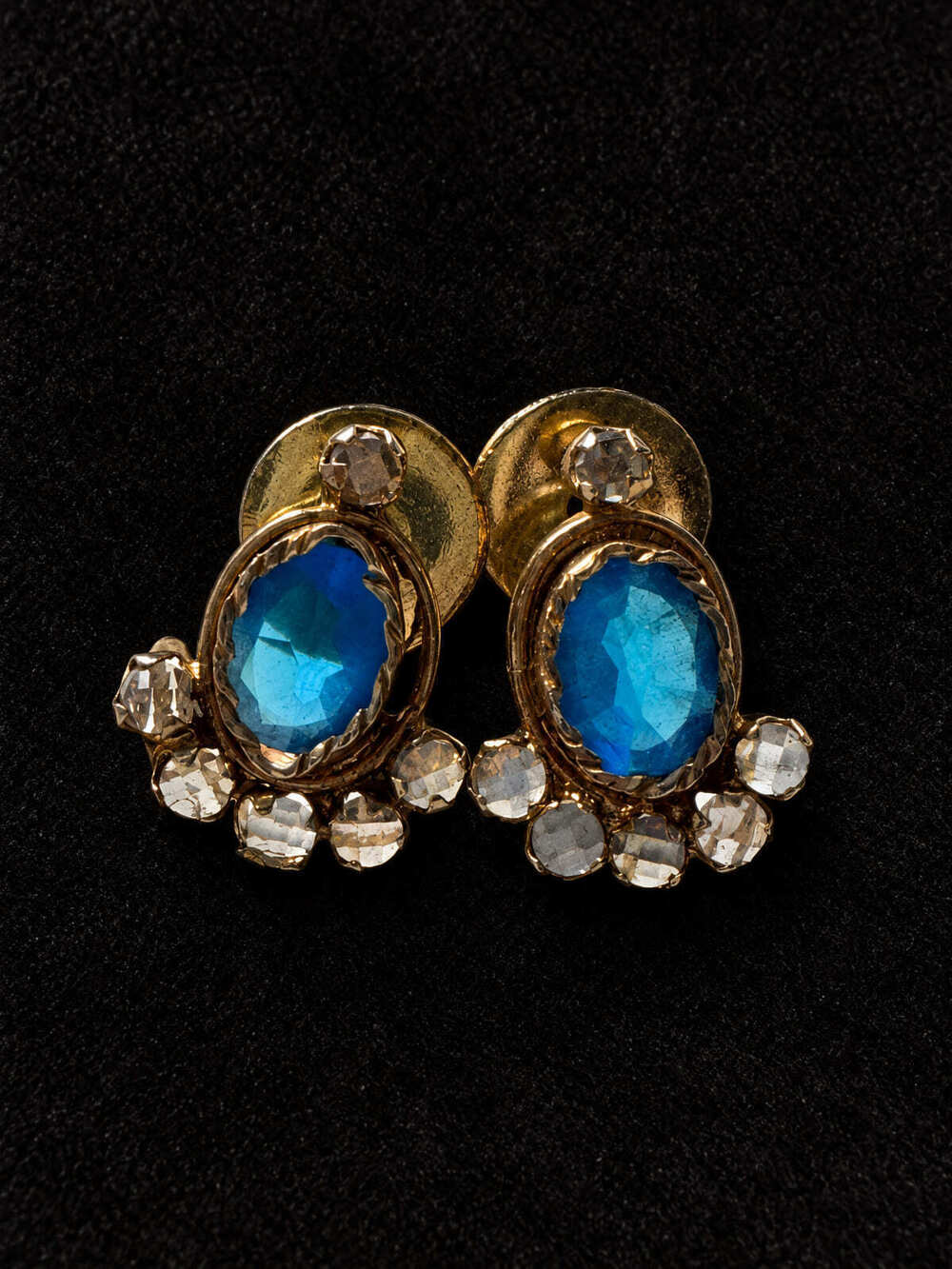 ⚜️ Screw-Back Earrings | Mid-century-style | Gold-Tone Blue Crystal 💗